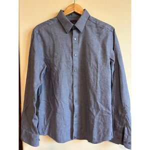UNTUCKit Shirt Mens Large Gray Blue Veneto WF Button Up Wrinkle Free Cotton